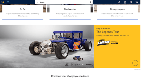 Walmart Hot Wheels 'Legends Tour' Home-Page Display Ad